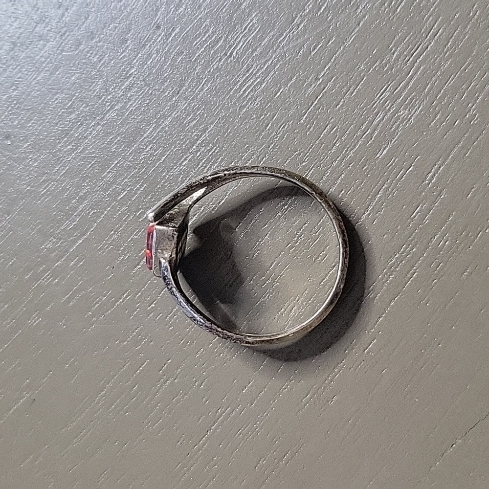 Ted Ott Sterling Silver & Red Pink Speckle Jewel Ring Mid Century Modern Vintage - Picture 8 of 17